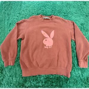 90s PLAYBOY Rust Colored Pullover Sweatshirt Sz Medium Red Bunny Logo UNISEX